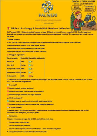 OMAGGI obbligo tracciabilità per deduzione fiscale