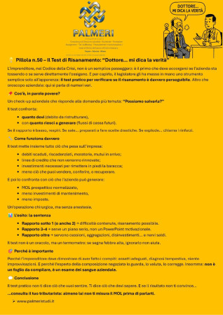 CODICE DELLA CRISI AZIENDALE E TEST DI RISANAMENTO