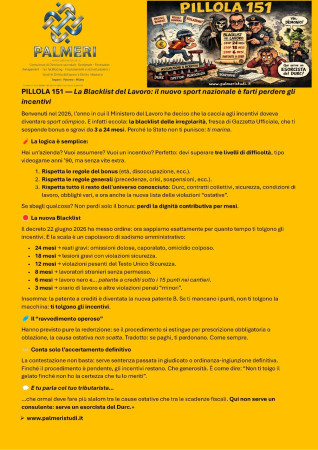BLACKLIST LAVORO ED INCENTIVI DIPENDENTI